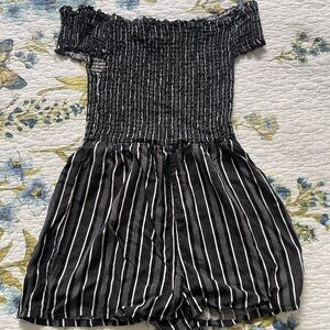 Derek Heart Black and White Textured Romper
